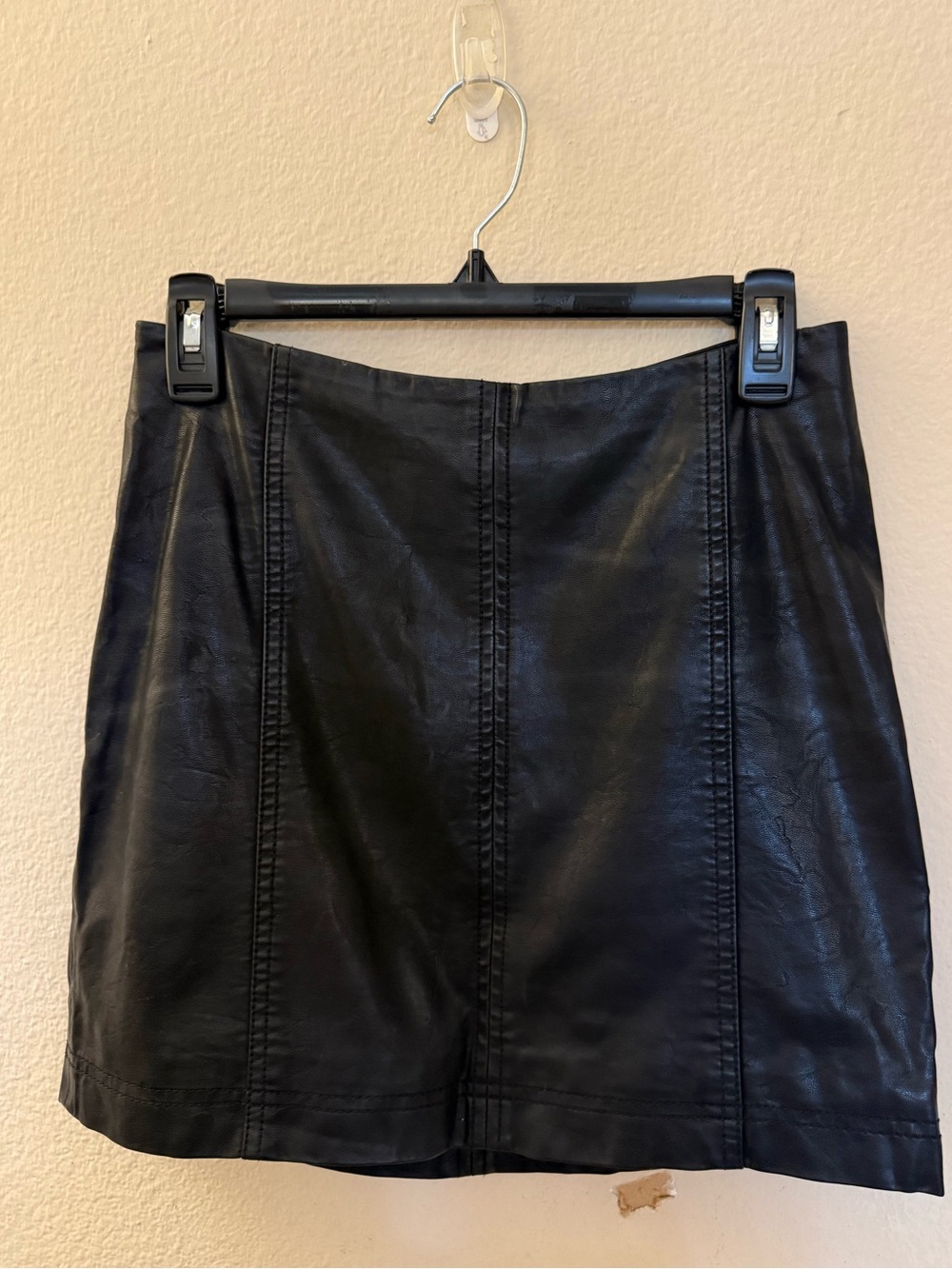 Free People Black Faux Leather Zip Skirt